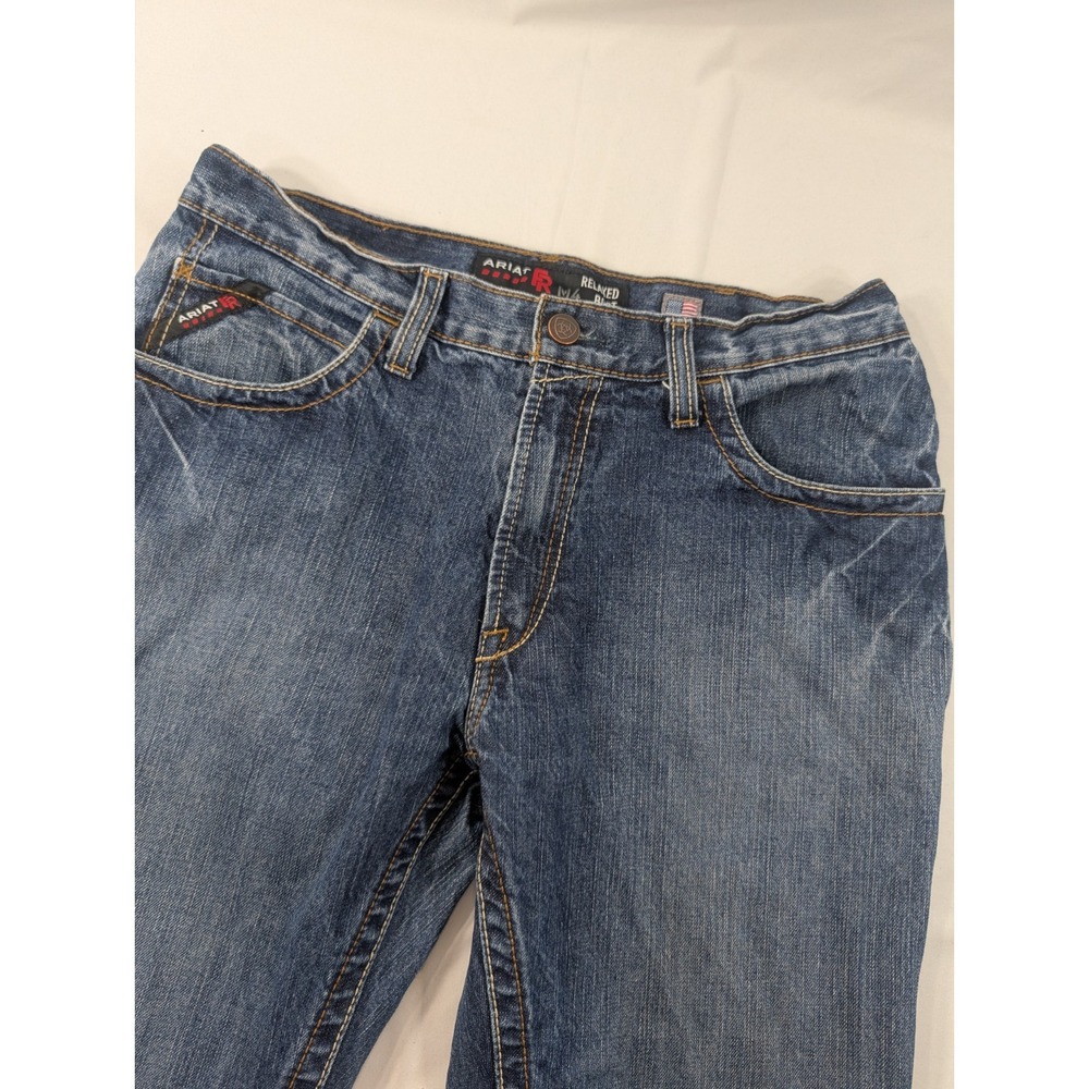 Ariat FR M4 Low Rise Straight Jeans 34x29 (34*30 tag Medium Blue Wash Work Denim